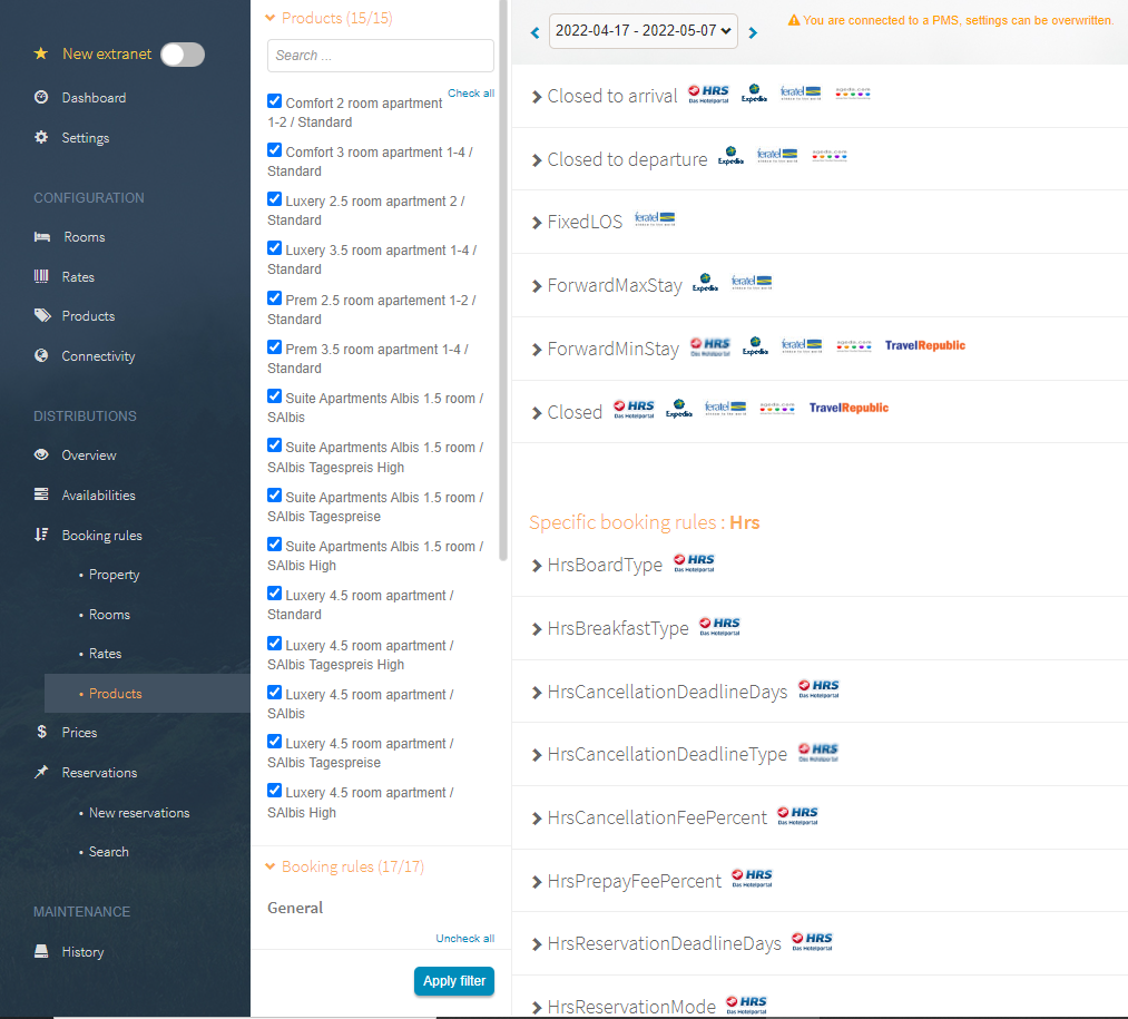 Overview of the booking rules and the different levels HotelSpider